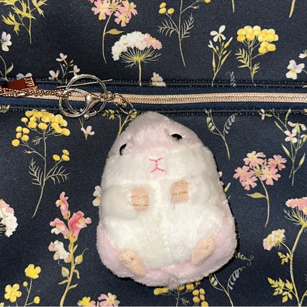 Charming Plush Hamster Keychain - Pink and White